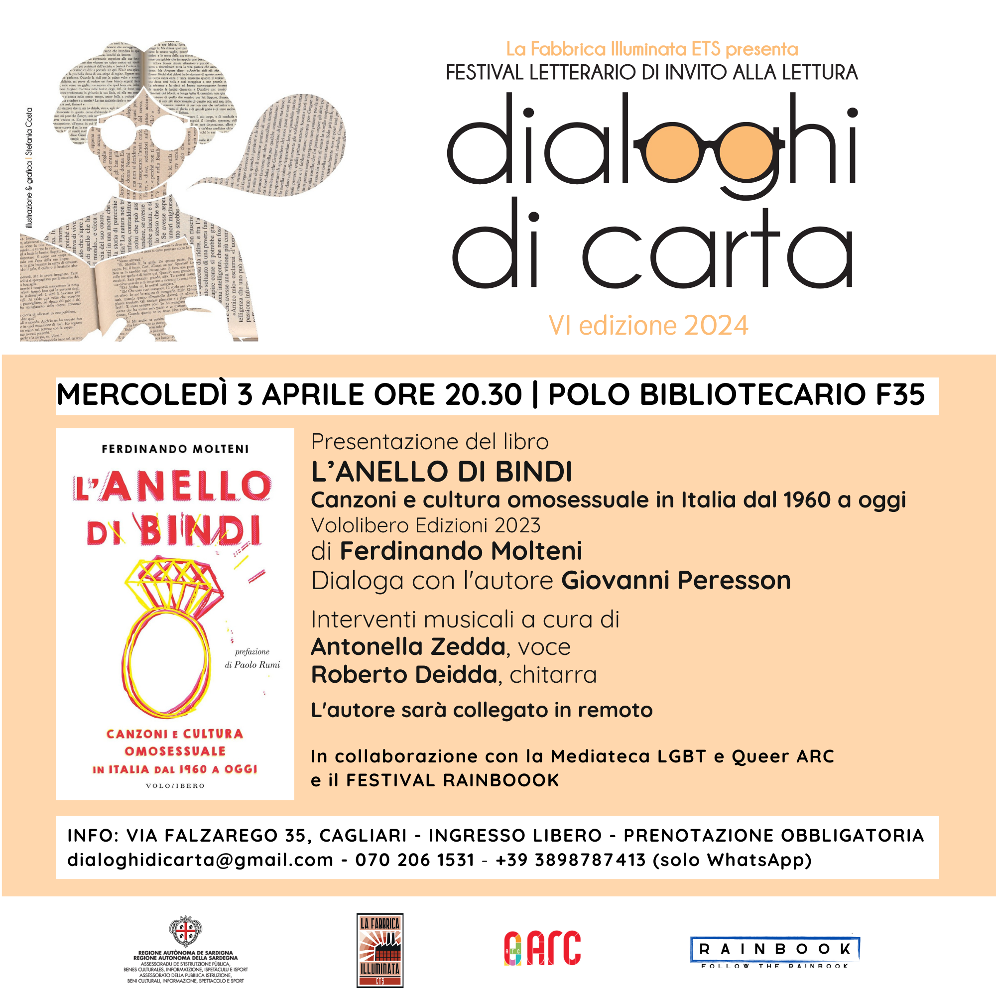 Presentazione del libro L’ANELLO DI BINDI. Canzoni e cultura omosessuale in Italia dal 1960 a oggi (Vololibero Edizioni 2023) di Ferdinando Molteni. L'autore, collegato in remoto, dialogherà con Giovanni Peresson.